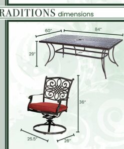 Hanover - Traditions 11-Piece Dining Set with Ten Swivel Rockers and an Extra-Long Dining Table - Alumicast/Red