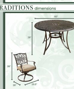 Hanover - Traditions 7-Piece Dining Set with a 60 In. Round Cast-top Table and Six Swivel Rockers - Alumicast/Tan