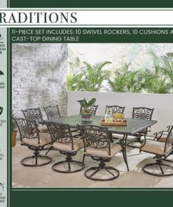 Hanover - Traditions 11-Piece Dining Set with Ten Swivel Rockers and an Extra-Long Dining Table - Alumicast/Tan