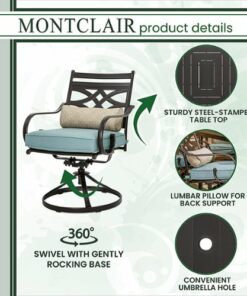 Hanover - Montclair 7-Piece Dining Set with 6 Swivel Rockers and a 40" x 67" Dining Table - Ocean Blue/Brown