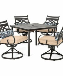Hanover - Montclair 5-Piece Patio Dining Set with 4 Swivel Rockers and a 40-Inch Square Table - Tan/Brown