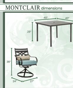 Hanover - Montclair 5-Piece Patio Dining Set with 4 Swivel Rockers and a 40-Inch Square Table - Ocean Blue/Brown