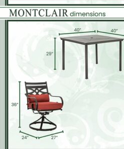 Hanover - Montclair 5-Piece Patio Dining Set with 4 Swivel Rockers and a 40-Inch Square Table - Chili Red/Brown
