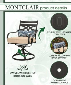 Hanover - Montclair 7-Piece Dining Set with 6 Swivel Rockers and a 40" x 67" Dining Table - Tan/Brown