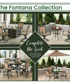 Hanover - Fontana 7-Piece Outdoor Dining Set with 6 Sling Swivel Rockers and a 38-In. x 72-In. Cast-Top Table - Tan/Bronze