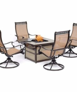 Hanover - Monaco 5-Piece Fire Pit Chat Set with Gas Fire Pit Coffee Table - Tan Sling/Tile
