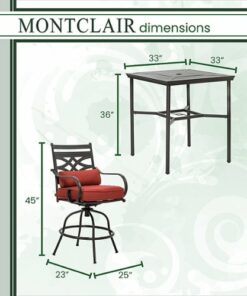 Hanover - Montclair 5-Piece High-Dining Patio Set with 4 Swivel Chairs and a 33-In. Counter-Height Dining Table - Chili Red/Brown