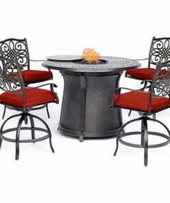 Hanover - Traditions 5-Piece High-Dining Set with Fire Pit Table - Red/Bronze