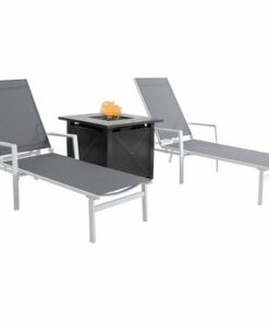 Mod Furniture - Harper 3pc Chaise Set: 2 Chaise Lounges and 40,000 BTU gas tile top fire pit table - White/Gray