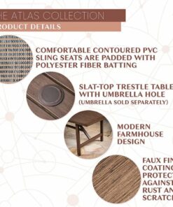 Mod Furniture - Atlas 7-Piece Outdoor Dining Set with 6 Padded Contoured-Sling Swivel Rockers and a 74-In. x 40-In. Trestle Table - Tan