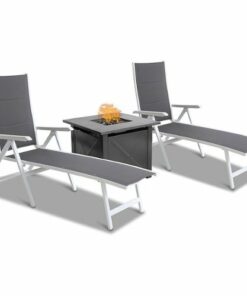 Mod Furniture - Everson 3pc Chaise Set: 2 Folding Chaise Lounges and Tile Top Fire Pit - White/Gray