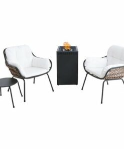 Mod Furniture - Bali 4-Piece Chat Set with Cushions and 40,000 BTU Column Fire Pit - White/Gray