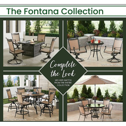 Hanover - Fontana 9-Piece Outdoor Dining Set with 8 Sling Swivel Rockers and a 60-In. Square Cast-Top Table - Tan/Bronze