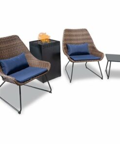 Mod Furniture - Montauk 4-Piece Woven Chat Set featuring a 40,000 BTU Column Fire Pit - Navy