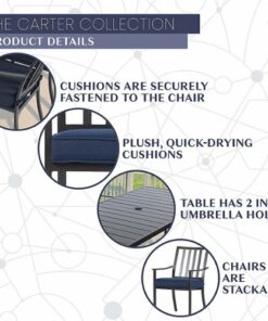 Mod Furniture - Carter 7-Piece Dining Set with 6 Padded Dining Chairs and 72 in. x 40 in. Slat Table - Black/Navy