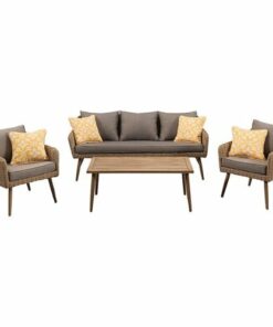 Mod Furniture - Jaden 5-Piece Set with 2 Side Chairs, Sofa and 24” x 43” Faux Wood Coffee Table - Grey/Faux Wood