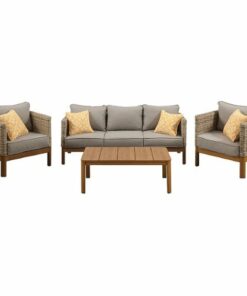 Mod Furniture - Blake 4-Piece Set with 2 Bucket Chairs, Sofa and 44” x 17” Faux Wood Coffee Table - Grey/Faux Wood