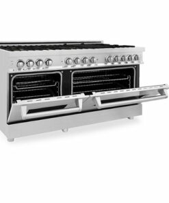 ZLINE - 60" 7.4 cu. ft. Dual Fuel Range with Gas Stove and Electric Oven in Stainless Steel with Brass Burners (RA-BR-60) - Stainless Steel Look