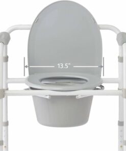 Medline - 3-in-1 Steel Folding Bedside Commode, Height Adjustable, Can be Used as Raised Toilet, Supports 350 lbs - Gray