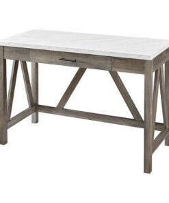 Walker Edison - 46” Farmhouse Faux Marble Two Tone A Frame Desk - Faux white marble/grey wash