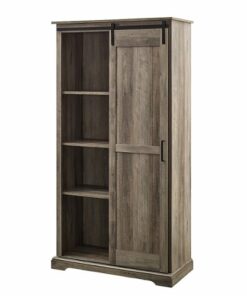 Walker Edison - 68” Modern Farmhouse Sliding Door Storage Cabinet - Grey wash