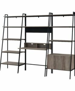 Walker Edison - 3 Piece Metal & Wood Ladder Home Office Set - Grey Wash