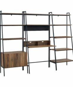 Walker Edison - 3 Piece Metal & Wood Ladder Home Office Set - Rustic Oak