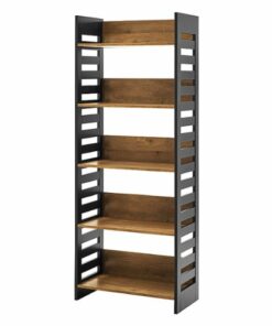 Walker Edison - 64” Modern Slat Side 5 Shelf Bookcase - Rustic Oak/Solid Black
