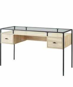 Walker Edison - 56” Industrial 2 Tier Glass Top Writing Desk - Birch