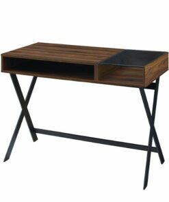 Walker Edison - 42” Contemporary Metal X-Leg Computer Desk - Dark walnut