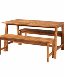Walker Edison - Modern 3-Piece Chevron Outdoor Dining Set - Brown