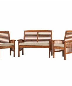 Walker Edison - Modern 3-Piece Slat-Back Acacia Wood Chat Set - Brown