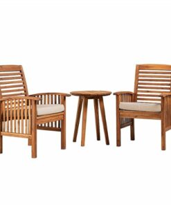Walker Edison - 3-Piece Camden Acacia Wood Patio Porch Chat Set - Brown