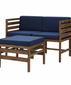 Walker Edison - Contemporary 3 Piece Modular Solid Wood Patio Set - Dark brown/navy