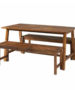 Walker Edison - Modern 3-Piece Chevron Outdoor Dining Set - Dark Brown