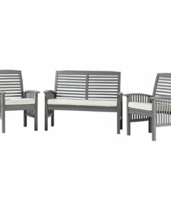 Walker Edison - Modern 3-Piece Slat-Back Acacia Wood Chat Set - Gray Wash