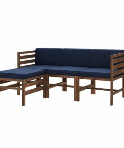 Walker Edison - Modern 4 Piece Solid Acacia Wood Patio Chat Set - Dark brown/navy blue