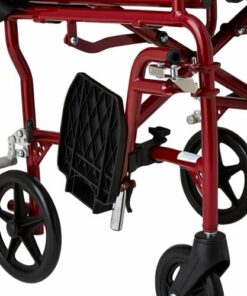 Medline - Ultralight Transport Wheelchair with 19” Seat, Folding Transport Chair with Permanent Desk-Length Arms - Red