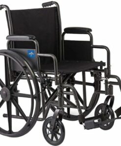 Medline - Durable Steel Wheelchair with Flip-Back Desk-Length Arms, Swing Away Footrests, 300-Ib Weight Capacity - Black