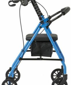 Medline - Mobility Lightweight Folding Aluminum Rollator Walker with 6-inch Wheels, Adjustable Seat and Arms - Light Blue