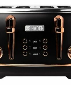 Haden - Heritage 4-Slice Toaster, Wide Slot for Bagels with Multi Settings - Black and Copper