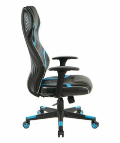 OSP Home Furnishings - Rogue Gaming Chair in Black Faux Leather with  Trim and Accents with Controllable RGB LED Light piping - Black / Blue