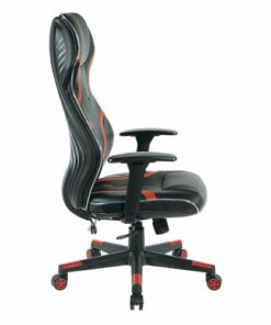 OSP Home Furnishings - Rogue Gaming Chair in Black Faux Leather with Trim and Accents with Controllable RGB LED Light piping - Black / Red