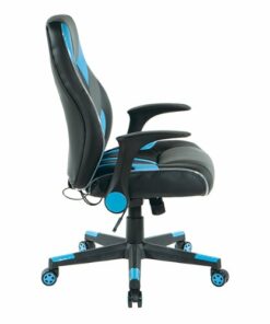 OSP Home Furnishings - Output Gaming Chair in Black Faux Leather  with Controllable RGB LED Light piping. - Black / Blue