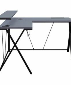 OSP Home Furnishings - Checkpoint Battlestation L shaped Gaming Desk with RGB LED Lights - Black