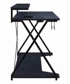 OSP Home Furnishings - Checkpoint Ghost Battlestation Gaming Desk with RGB LED Lights - Black / Carbon