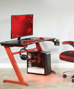 OSP Home Furnishings - Ghost Battlestation Gaming Desk  in Matte Black Top and Red Legs - Black/Red