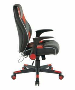 OSP Home Furnishings - Output Gaming Chair in Black Faux Leather  with Controllable RGB LED Light piping. - Black / Red