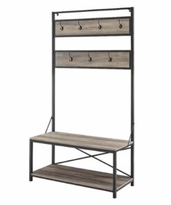Walker Edison - 40" Industrial Wood Hall Tree - Grey Wash