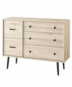 Walker Edison - 46” Contemporary 5 Drawer Asymmetric Dresser - Birch